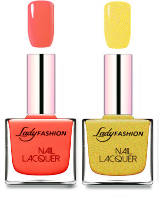 

Lady Fashion Cube Shaped Made In India Nail Polish Light Orange, Golden(Pack of 2)