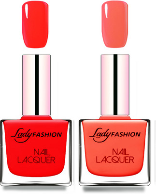 

Lady Fashion Cube Shaped Made In India Nail Polish Juicy Red, Light Orange(Pack of 2)