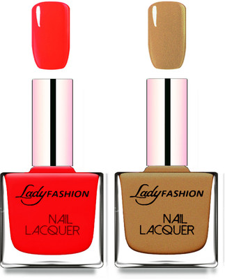 

Lady Fashion Cube Shaped Made In India Nail Polish Juicy Red, Mettalic Brown(Pack of 2)