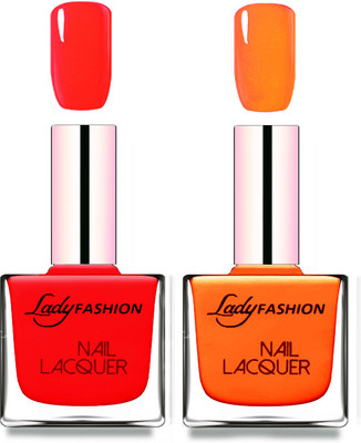 

Lady Fashion Cube Shaped Made In India Nail Polish Juicy Red, Juicy Orange(Pack of 2)