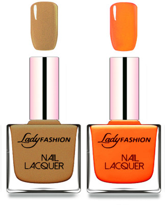 

Lady Fashion Cube Shaped Made In India Nail Polish Mettalic Brown, Juicy Orange(Pack of 2)