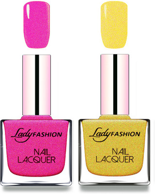 

Lady Fashion Cube Shaped Made In India Nail Polish Mettalic pink, Golden(Pack of 2)