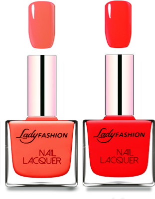 

Lady Fashion Cube Shaped Made In India Nail Polish Light Orange, Juicy Red(Pack of 2)