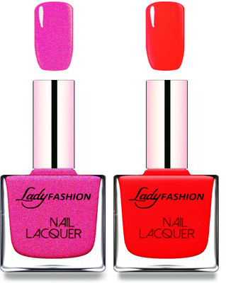 

Lady Fashion Cube Shaped Made In India Nail Polish Mettalic pink, Juice Red(Pack of 2)
