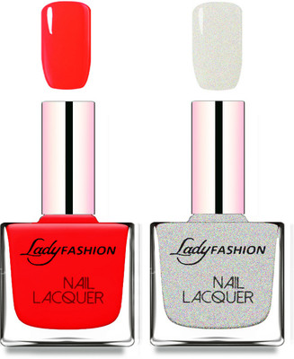 

Lady Fashion Cube Shaped Made In India Nail Polish Juicy Red, Grey(Pack of 2)