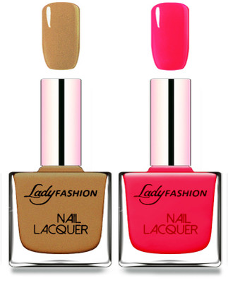 

Lady Fashion Cube Shaped Made In India Nail Polish Mettalic Brown, Sweet Red(Pack of 2)