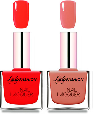 

Lady Fashion Cube Shaped Made In India Nail Polish Juicy Red, Nude(Pack of 2)