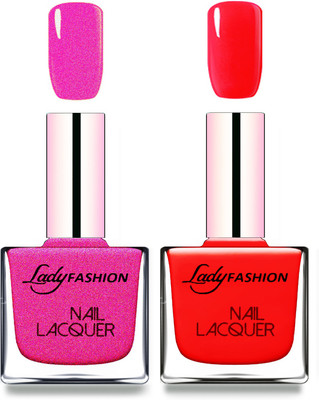 

Lady Fashion Cube Shaped Made In India Nail Polish Mettalic pink, Bright Red(Pack of 2)