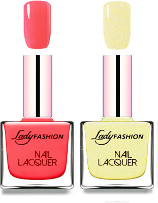 Lady Fashion Cube Shaped Made In India Nail Polish Baby Pink, Mettalic Gold(Pack of 2)