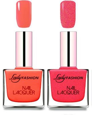 

Lady Fashion Cube Shaped Made In India Nail Polish Light Orange, Bright Pink(Pack of 2)