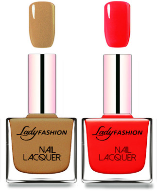 

Lady Fashion Cube Shaped Made In India Nail Polish Mettalic Brown, Bright Red(Pack of 2)