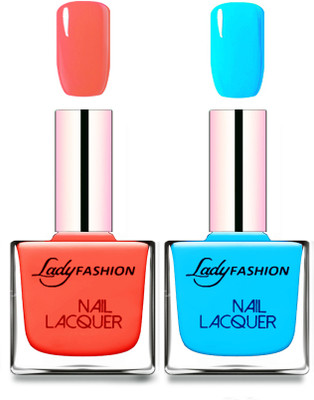 

Lady Fashion Cube Shaped Made In India Nail Polish Light Orange, Sky Blue(Pack of 2)