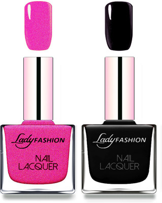 

Lady Fashion Cube Shaped Made In India Nail Polish Mettalic pink, Black(Pack of 2)