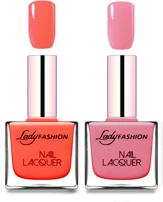 

Lady Fashion Cube Shaped Made In India Nail Polish Light Orange, Silky Pink(Pack of 2)