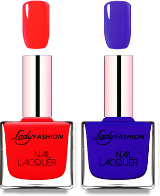

Lady Fashion Cube Shaped Made In India Nail Polish Juicy Red, Blue(Pack of 2)