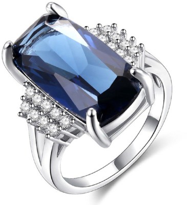 Deevam Blue Stone Metal Crystal Silver Plated Ring