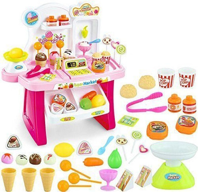 

latest radhe Kid's Enjoy Supermarket Shop, 34 Pcs, with Sound Effects Girls & Boys Multi Color (Mini Market)