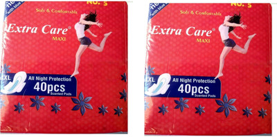 Extra Care Womens/Girls XXL Sanitary Pads (Napkins) with Wings- Pack of 80 (40+40) Sanitary Pad(Pack of 80)