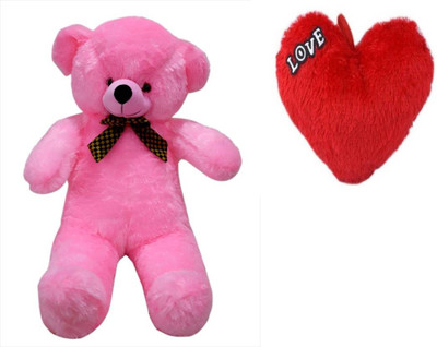 Samayra Toys Combo Offer Large Cute Pink Teddy Bear & Small Red Heart with Love 4 Feet - 120 cm(Pink)