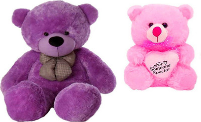 

Samayra Toys Combo Offer Large Cute Purple Teddy Bear 4 Feet & Pink Teddy Bear with i love you heart 40 Cm - 120 cm(Purple, Pink), Pink;purple