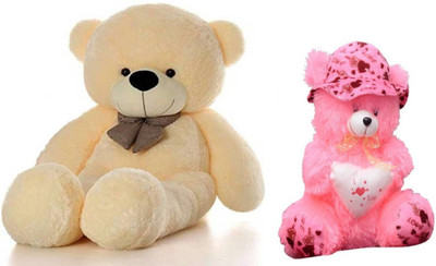 

THE HIGH THINKING TOYS Combo Offer Pack of Two Large Cream Teddy Bear 3 Feet & Pink Teddy Bear with I Love you heart 40 Cm - 90 cm(Cream, Pink)