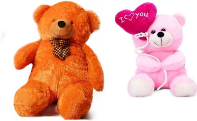 

Samayra Toys Combo Offer Large Cute Brown Teddy Bear 4 Feet & Small Pink Balloon Teddy bear with I Love you heart 18 cm - 120 cm(Brown, Pink)
