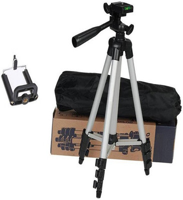 

lifemusic Tripod-3110 Portable Adjustable Aluminum Lightweight Camera Stand With Three-Dimensional Head & Quick Release Plate For Video Cameras and mobile Tripod Camera Tripod With Mobile Clip Holder Bracket, Fully Flexible Mount Cum Tripod, Standwith 3D 