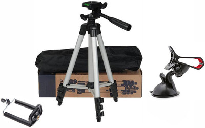 

BUY SURETY Tripod-3110 Portable Adjustable Aluminium High Quality Lightweight Camera Stand With Three-Dimensional Head & Quick Release Plate For Video Cameras and mobile with Universal Car Mobile Holder Tripod(Silver & Black, Supports Up to 1500)