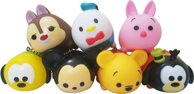 

Toy Mela 7 pcs super cute large tsum-tsum action figure set pluto, mickey, piglet, chip and dale, donald duck, goofy, winnie the pooh with hanging chain(Multicolor)