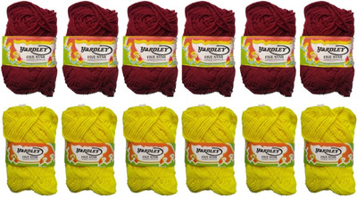 

Yardley Acrylic Wool Yarn Hand Needle Art Craft Soft Fingering Crochet Hook Thread Dyed Lemon Yellow Maroon Color Combo - 12 balls