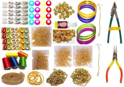 craftistics Silk Thread Jewellery Making Kit, 50 Pair Jhumka Earring Base,Jewellery Making Materials,Full Of Jewellery Making Items, All Items Set With Silk Thread & Tools (19 Items)