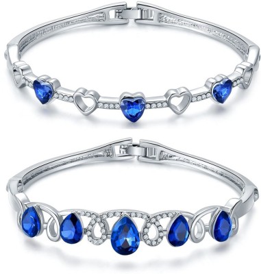 Jewels Galaxy Alloy Cubic Zirconia, Crystal Silver Bracelet Set(Pack of 2)