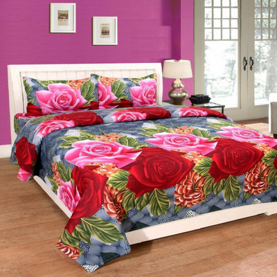 GEE FAB 140 TC Microfiber Double 3D Printed Flat Bedsheet(Pack of 1, Pink)