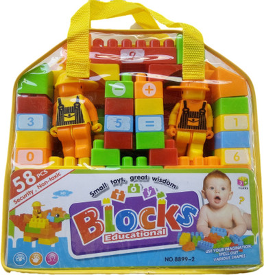 

NR Toys Learning Blocks for Kids with Cartoon Figures Bag Packing, Best Toy (Multicolor) -Set of 58 Pcs(Multicolor)