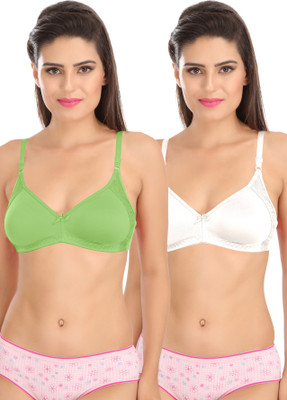SONA SL-M1005-GRN-WHT-86C Women T-Shirt Non Padded Bra(Green, White)