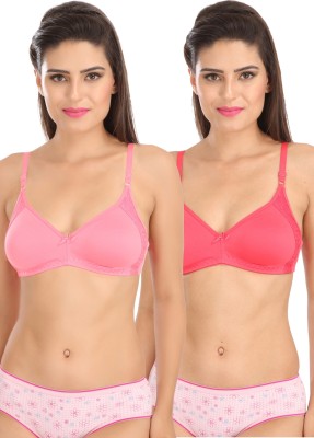 SONA M1005 Everyday Seamless Full Support Side Lace Women T-Shirt Non Padded Bra(Red, Pink)