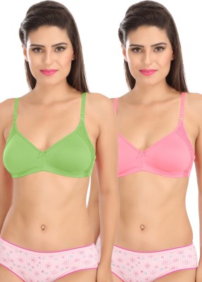 SONA SL-M1005-GRN-PNK-81C Women T-Shirt Non Padded Bra(Green, Pink)