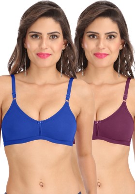 SONA M1020-R-BLUE-WINE-75B Women T-Shirt Non Padded Bra(Blue, Maroon)