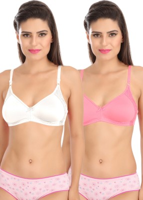 SONA SL-M1005-WHT-PNK-76C Women T-Shirt Non Padded Bra(White, Pink)