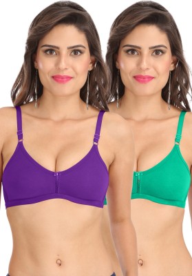 SONA M1020-MOOV-S-GREEN-75B Women T-Shirt Non Padded Bra(Purple, Green)