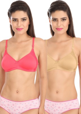 SONA M1005 Everyday Seamless Full Support Side Lace Women T-Shirt Non Padded Bra(Pink, Beige)