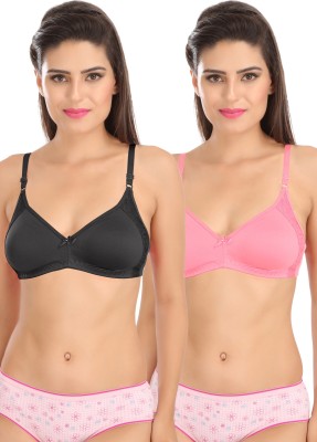 SONA SL-M1005-BLK-PNK-86C Women T-Shirt Non Padded Bra(Black, Pink)