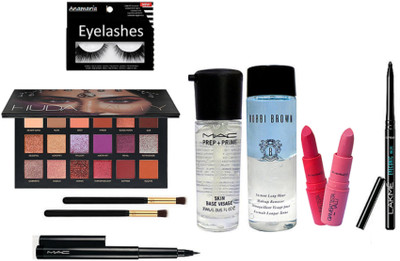 

anamaria Eyelashes & Desert Dusk Eyeshadow Palette With Makeup Brush 2 & Prep+Prime Primer & Makeup Remover & Giambattista Valli Lipstick 2 , Pen Eyeliner & Eyeconic Kajal(Set of 10)
