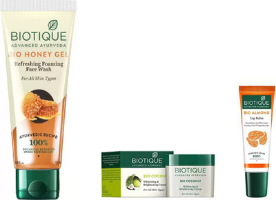 

BIOTIQUE BIO Honey Gel Face Wash, Coconut Whitening & Brightening Cream, LIP BALM(Set of 3)