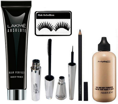 

Pink Rebellion Eyelashes & Absolute Blur Perfect Makeup Primer With Brooke Candy Eyeliner+Mascara & Pencil Kajal & Face&Body Foundation(Set of 6)