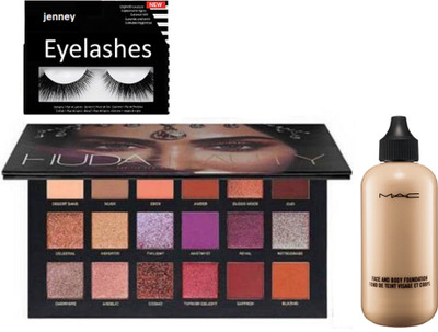 

jenney Eyelashes & Huda Beauty Palette & Face And Body Foundation(Set of 3)