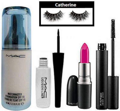 

catherine eyelashes, matchmaster foundation, liquid eyeliner and zoom lash mascara, finish matte lipstick(Set of 5)