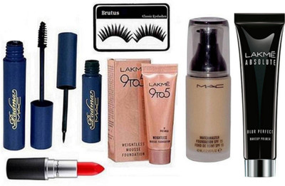 

Brutus Eyelashes, Mac Matchmaster Foundation, Matte Finish Lipstick, Padma Eyeliner & Mascara, Mousse, Absolute Blur Perfect Makeup Primer(Set of 7)