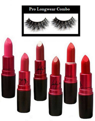 

pro longwear combo Eyelashes &Mac Matte Finsish Lady Gaga Lipstick Multicolour (Pack of 6)(Set of 7)