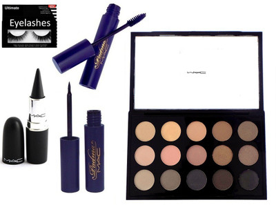 

Ultimate Eyelashes & 15 shade eyeshadow palette , padma eyeliner and mascra , stick kajal(Set of 5)